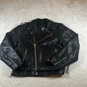 Allstate Biker Black Leather Motorcycle Jacket Size 48 - excellent condition